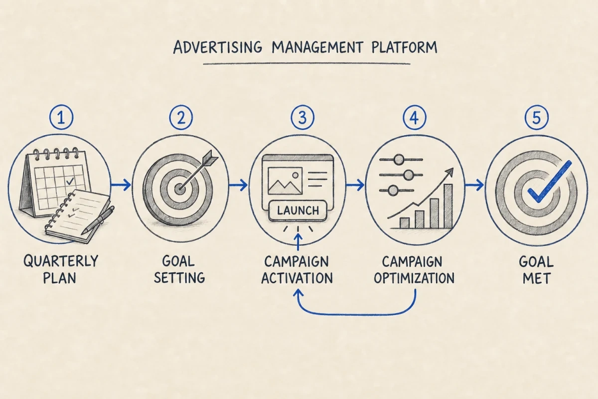 Advertising management platform connecting quarterly planning to successfully meeting a campaign goal
